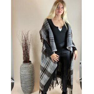 VENTI 6 Italy Plaid Fringe Edge Cape Coat Size- OS Multicolor